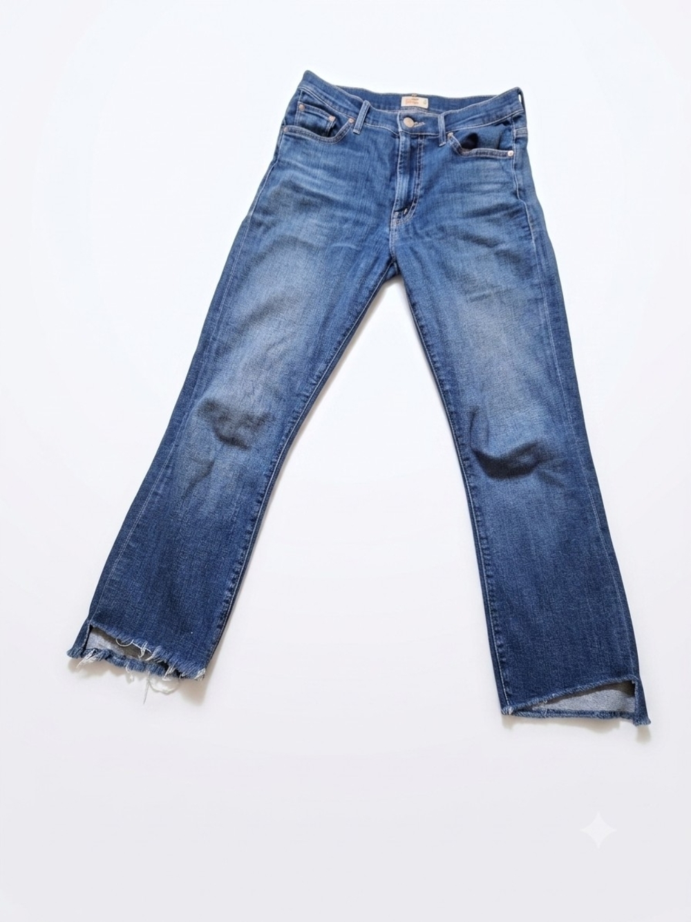 MOTHER The Insider Crop Step Fray Blue Distressed Raw Hem Denim Jeans Size 28